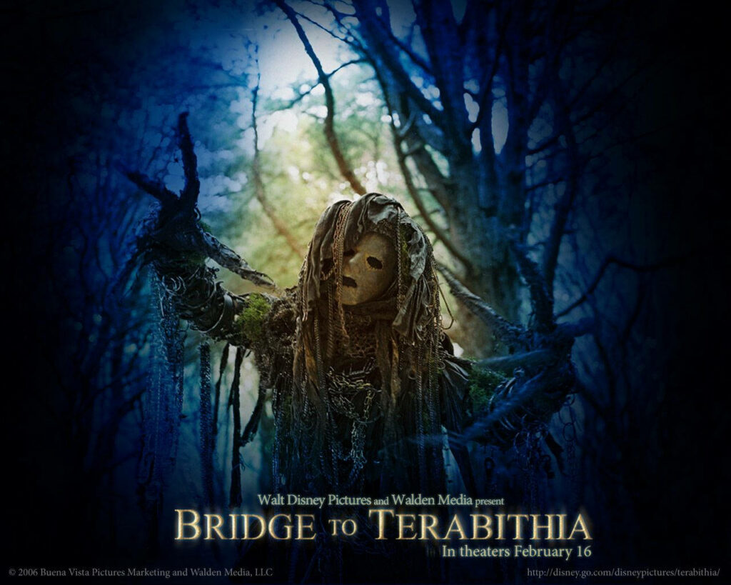 Bridge To Terabithia Dark Master in mossy costume and wooden mask in haunting forest scene wallpaper