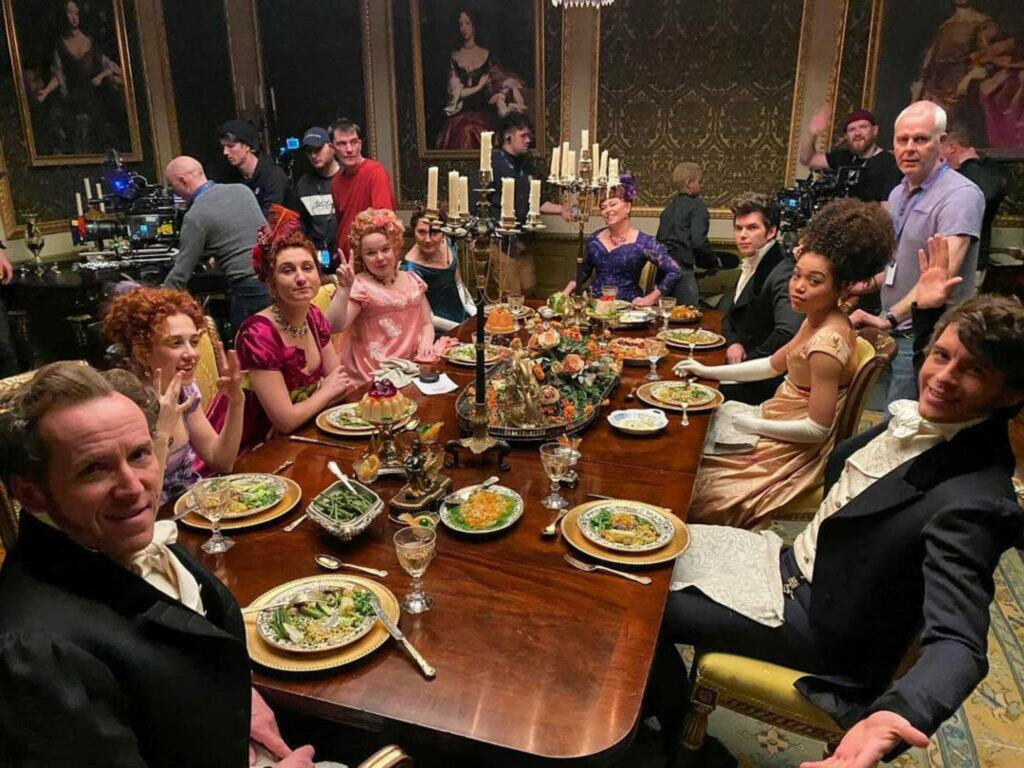 Bridgerton Behind-the-Scenes: Elegant Dinner Table Wallpaper Background