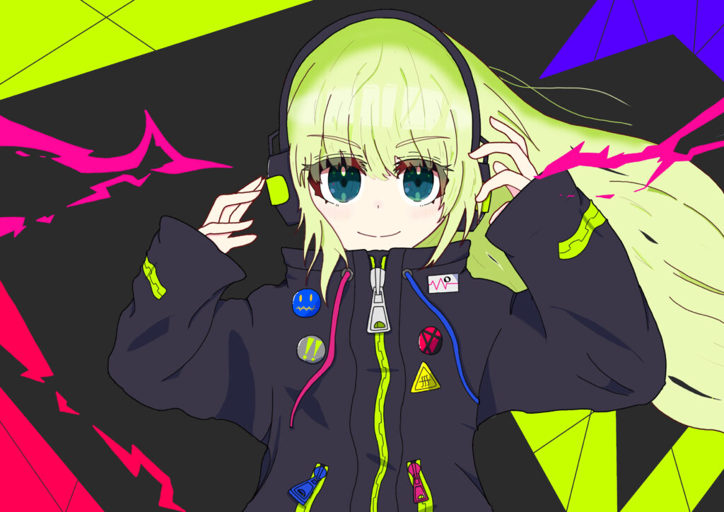Vibrant Anime Girl with Headphones: Colorful Music Wallpaper