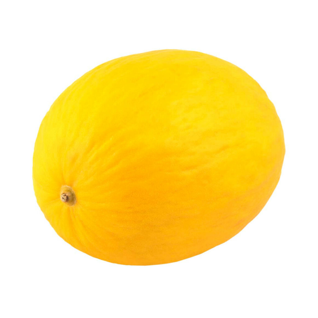 Canary melon with smooth bright yellow skin on white background minimalist fresh wallpaper
