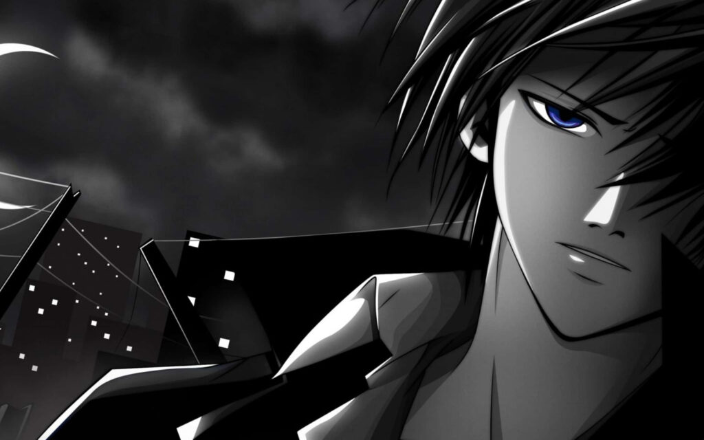 Piercing Gaze: A Stylish Anime Protagonist in Urban Serenity Wallpaper