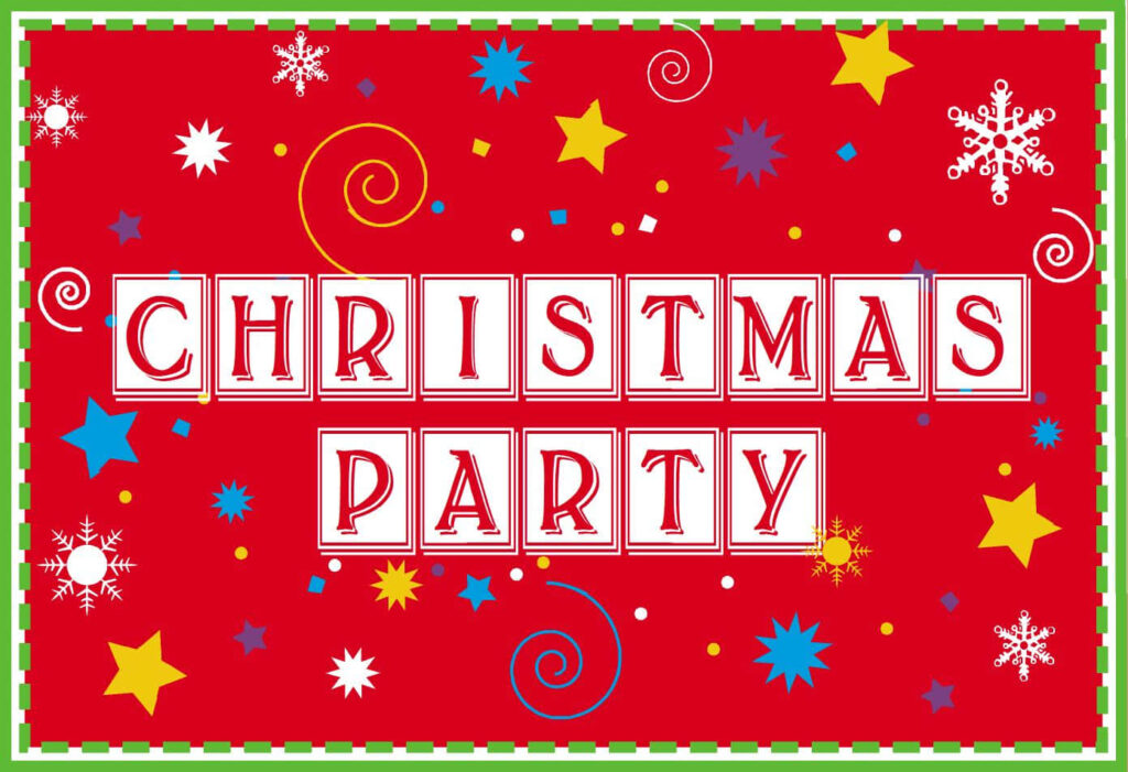 Festive Christmas Party Invitation Wallpaper with Colorful Stars