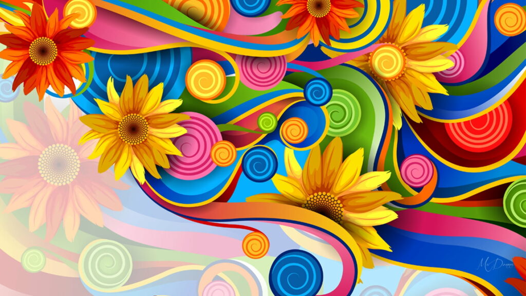 Floral Swirls in Bright Colors: A Stunning Vector Wallpaper Background with HD Photo Quality