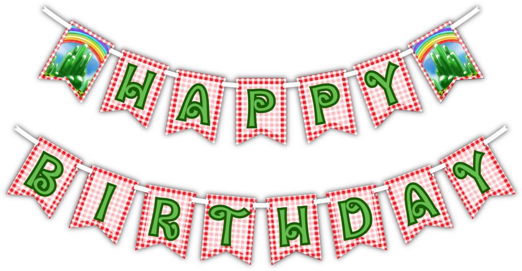 Cheerful Birthday Banner: Bright Green Letters on Red Checkered Background Wallpaper