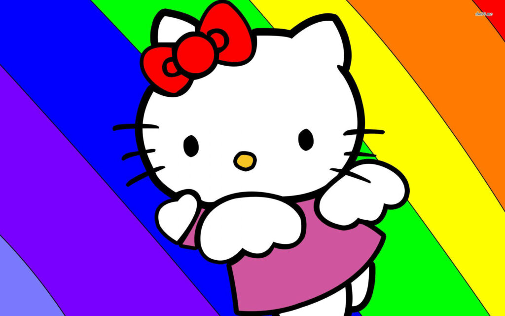 Bright Hello Kitty Wallpaper: Cheerful Rainbow Background for Desktop
