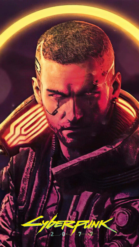 Neon-Lit Cyberpunk 2077 Wallpaper: Illuminate Your Android Screen with Male V's Futuristic Glow