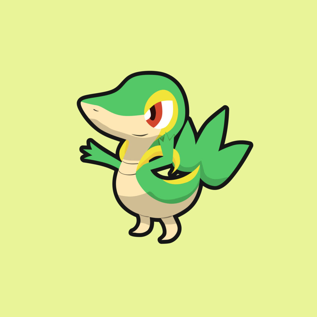 Cheerful Snivy Wallpaper on Soft Yellow Background - Vivid Pokémon Art