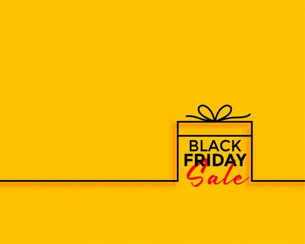 Bright yellow Black Friday Sale wallpaper with minimalist black gift box outline and bold text