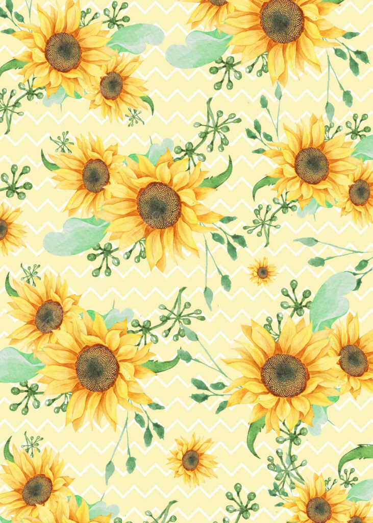 Bright Yellow Sunflower Wallpaper with Chevron Background - Summer Vibes