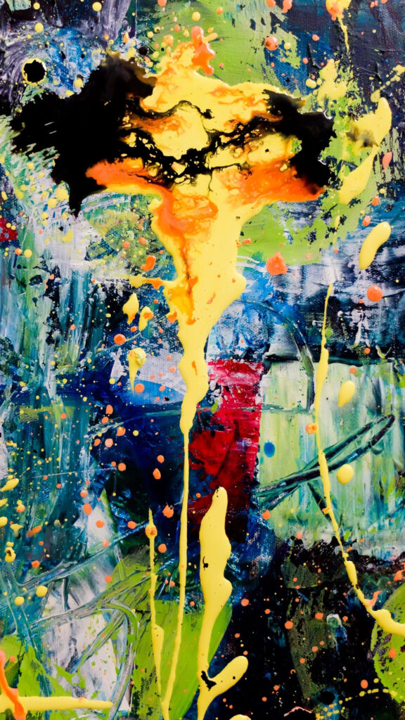 Vibrant Abstract Expressionist Wallpaper: Bold Colors & Dynamic Design