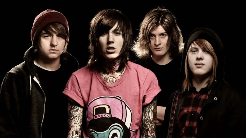 Bring Me The Horizon band portrait wallpaper dark background intense expressions style