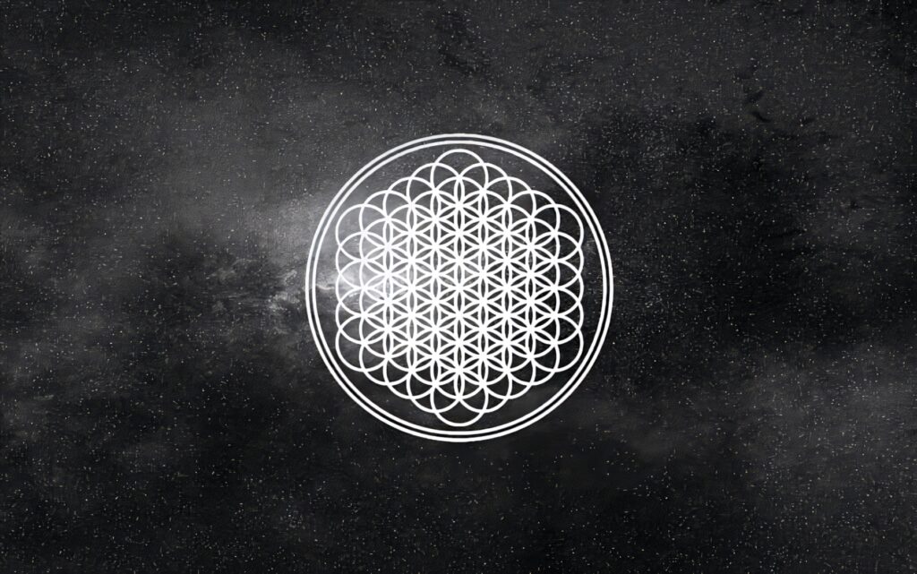 Dark cosmic background with iconic Bring Me The Horizon Sempiternal logo wallpaper design