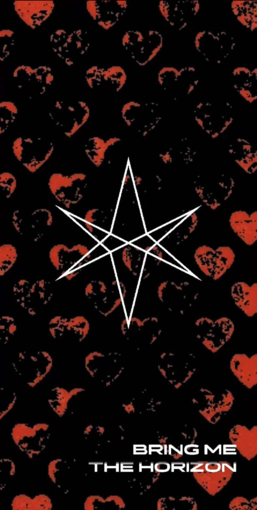 Bring Me The Horizon star logo white center black background red hearts band name wallpaper