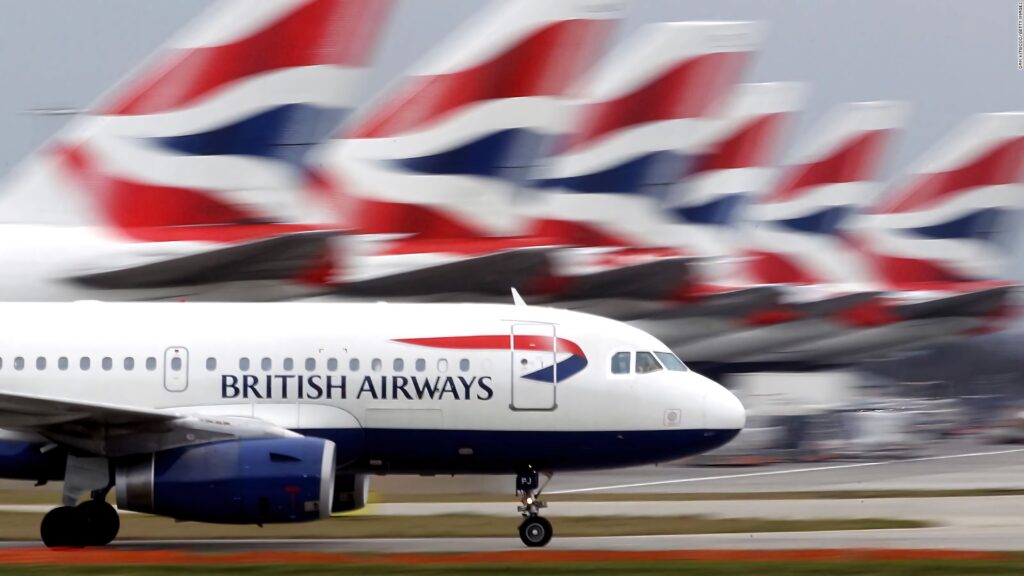 Close-up of British Airways plane landing with blurred BA aircraft background high-resolution wallpaper