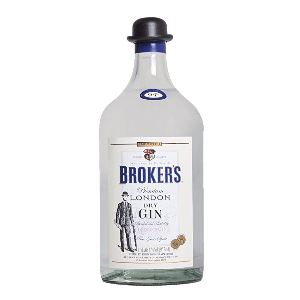 Broker's Gin 1 liter bottle with bowler hat cap and London dry gin label high resolution wallpaper