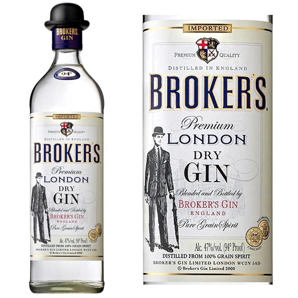 Broker's Gin wallpaper with vintage British bowler hat design and elegant gin bottle label