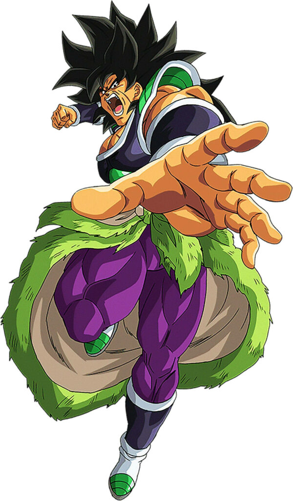 Broly Base Form dynamic anime wallpaper with bold green purple black colors and intense energy