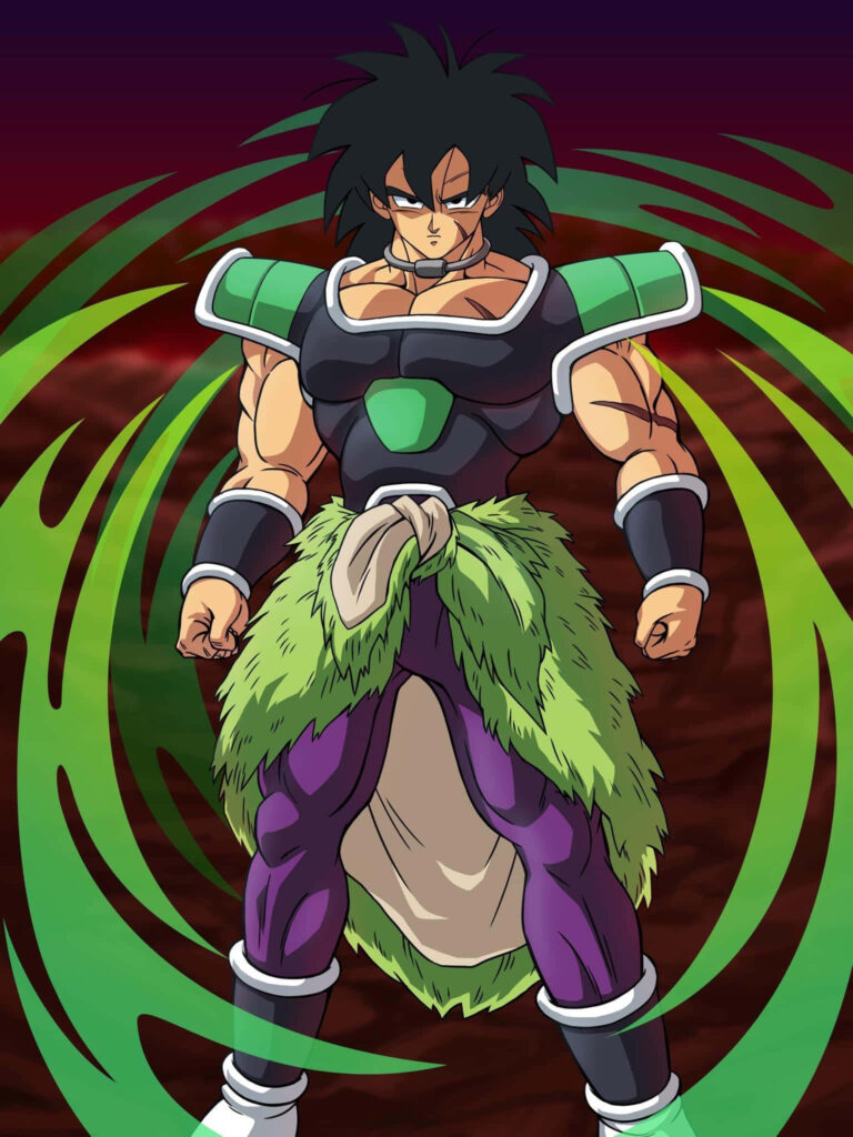 Broly Dragon Ball Super iPhone wallpaper muscular build green black armor wild green aura intense