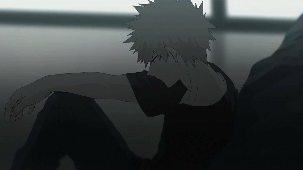Bakugo's Solo Reflection: A Moody My Hero Academia Wallpaper Set in Shadow