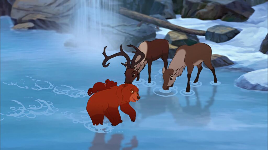Brother Bear Kenai Koda Rutt Tuke by waterfall vibrant adventure animated film wallpaper background