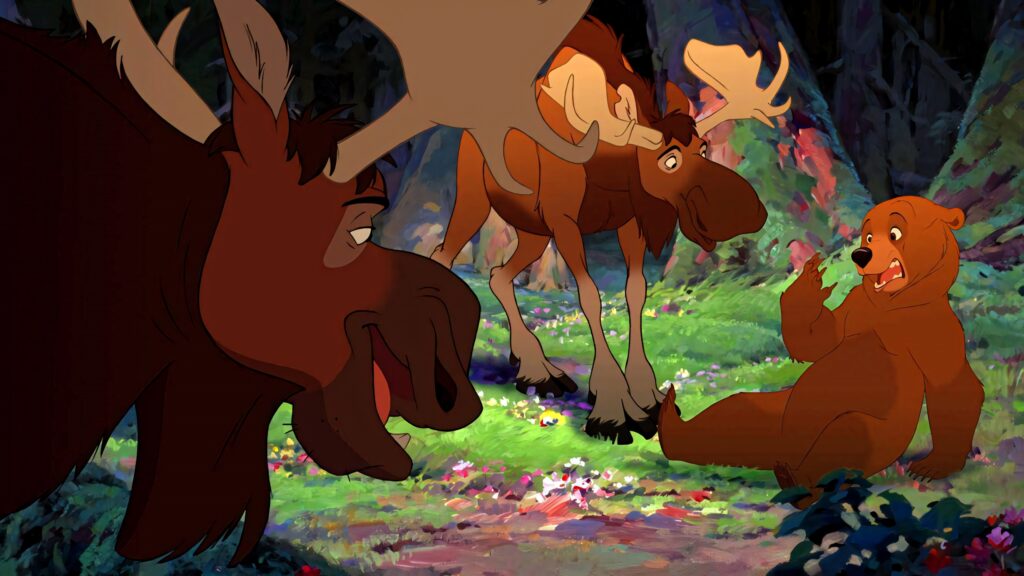 Brother Bear Kenai Rutt and Tuke wallpaper with animated forest scenery and rich natural tones