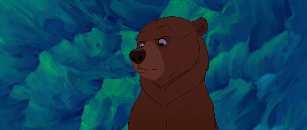 Brother Bear Kenai stern expression vivid blue green abstract background Disney animation wallpaper