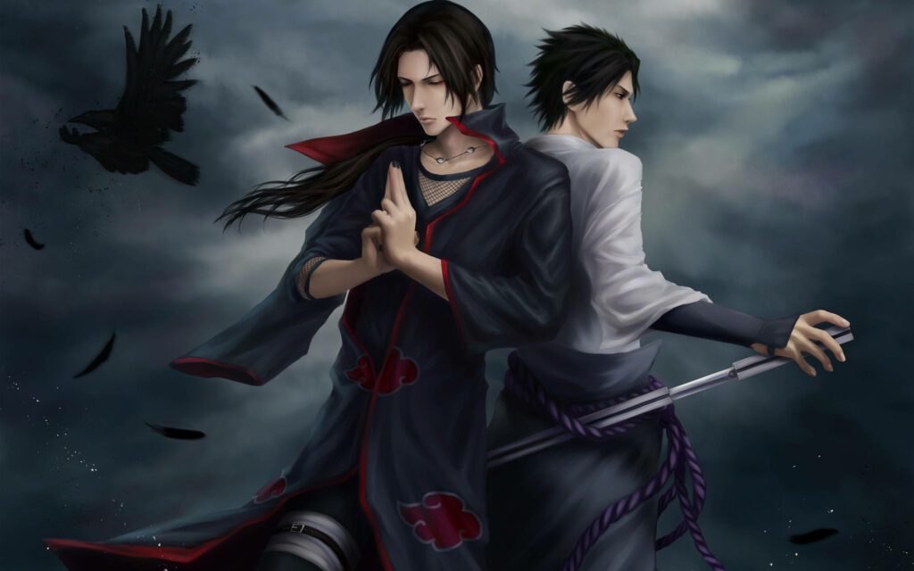 Brothers United: Uchiha Siblings Embrace the Smoke Wallpaper