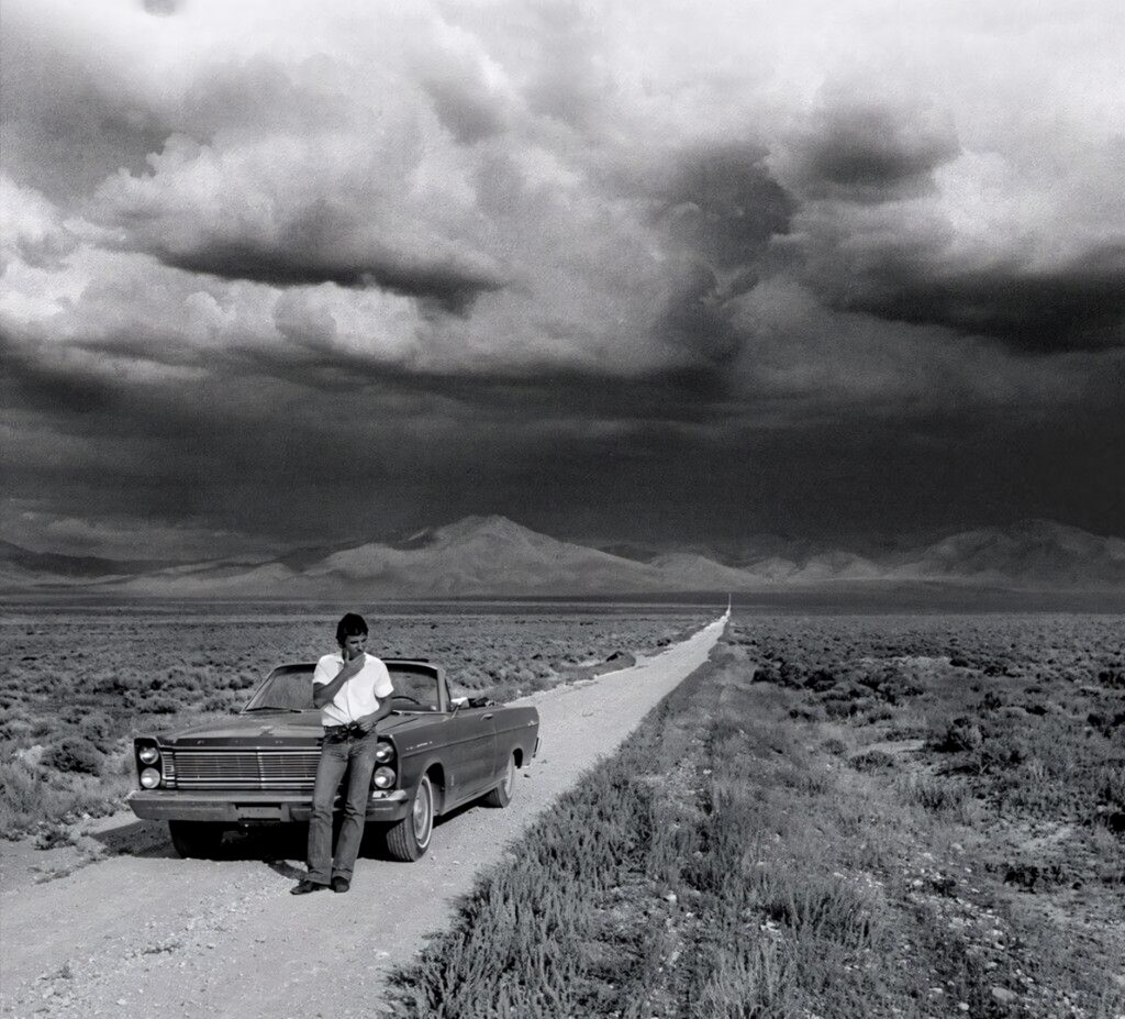 Bruce Springsteen The Promise album poster black and white photo classic car rural road Wallpaper