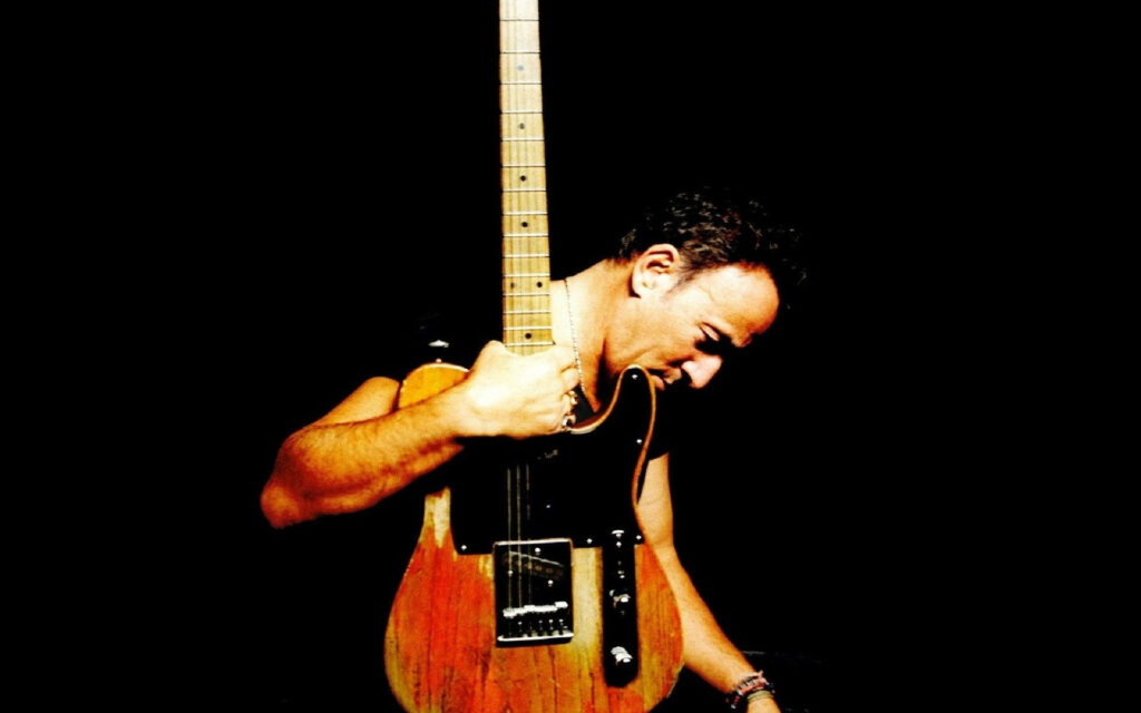 Bruce Springsteen Wrecking Ball album poster with guitar bold black background studio photo Wallpaper