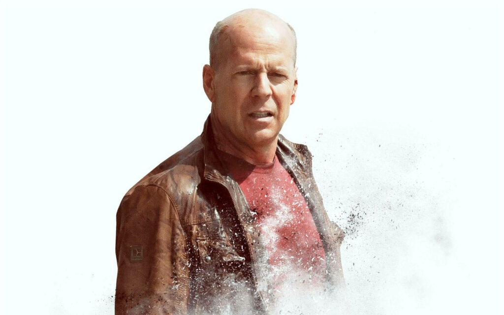 Bruce Willis dynamic wallpaper with striking disintegration effect dust dissolving figure background