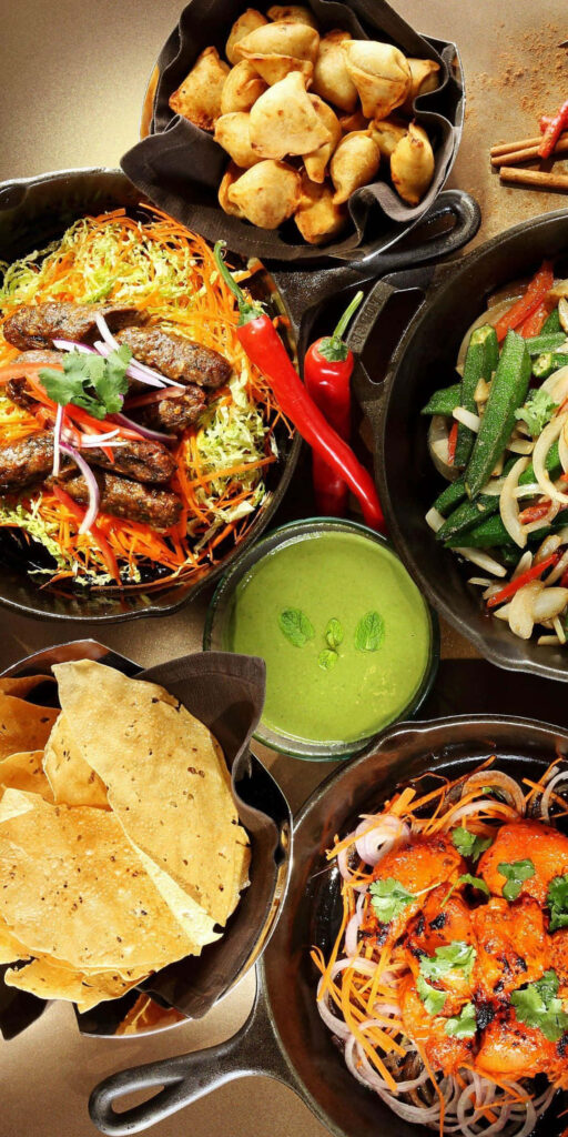 Rustic Brunch Wallpaper: Assorted Dishes with Vegetables & Sauces