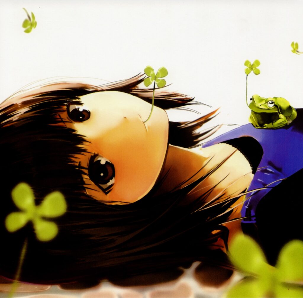Tender Brunette Girl with Clover Wallpaper – Tranquil Background