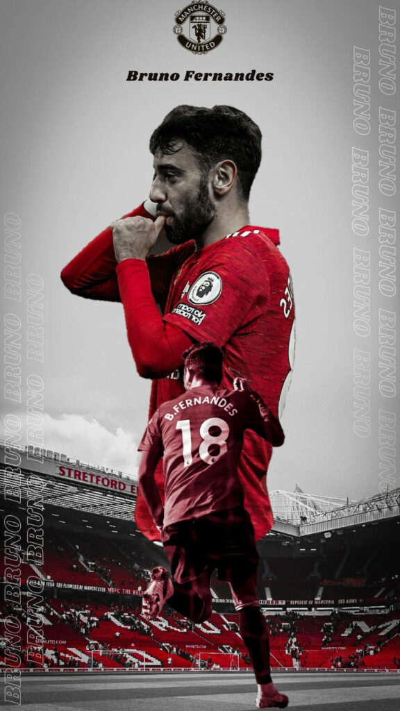 Bruno Fernandes Manchester United wallpaper dynamic celebration Old Trafford football action