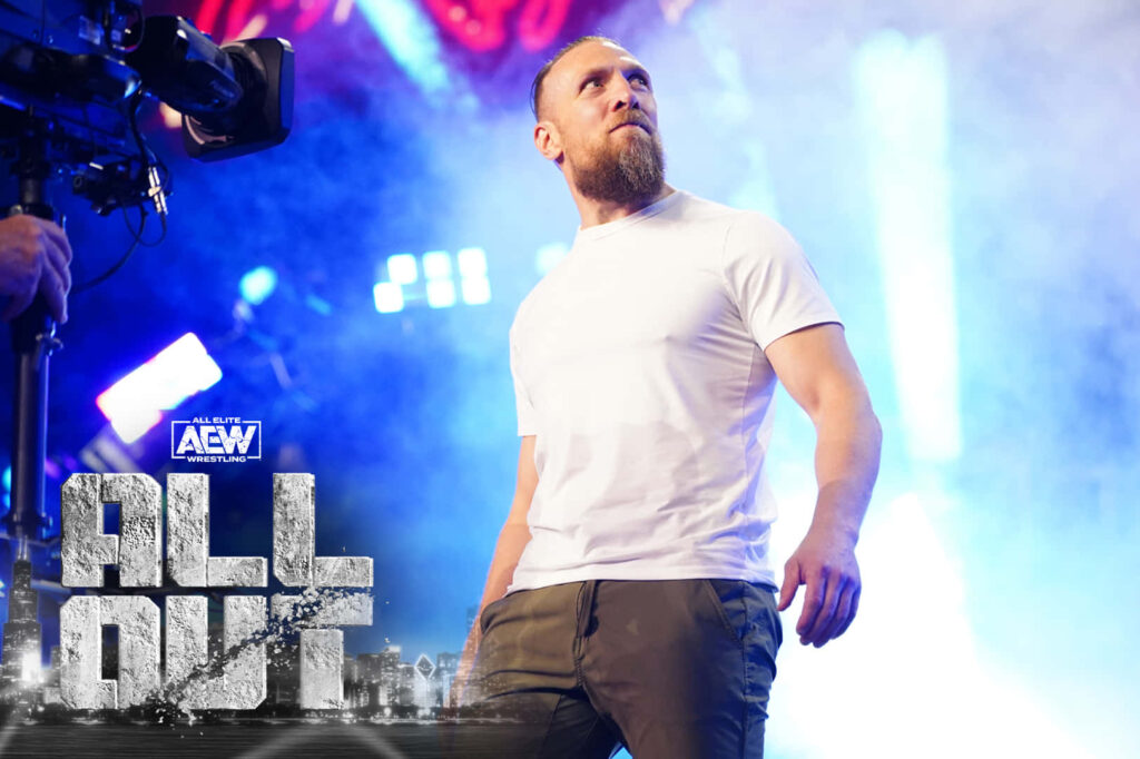 Bryan Danielson All Out poster wallpaper intense pose smoky background AEW wrestling superstar