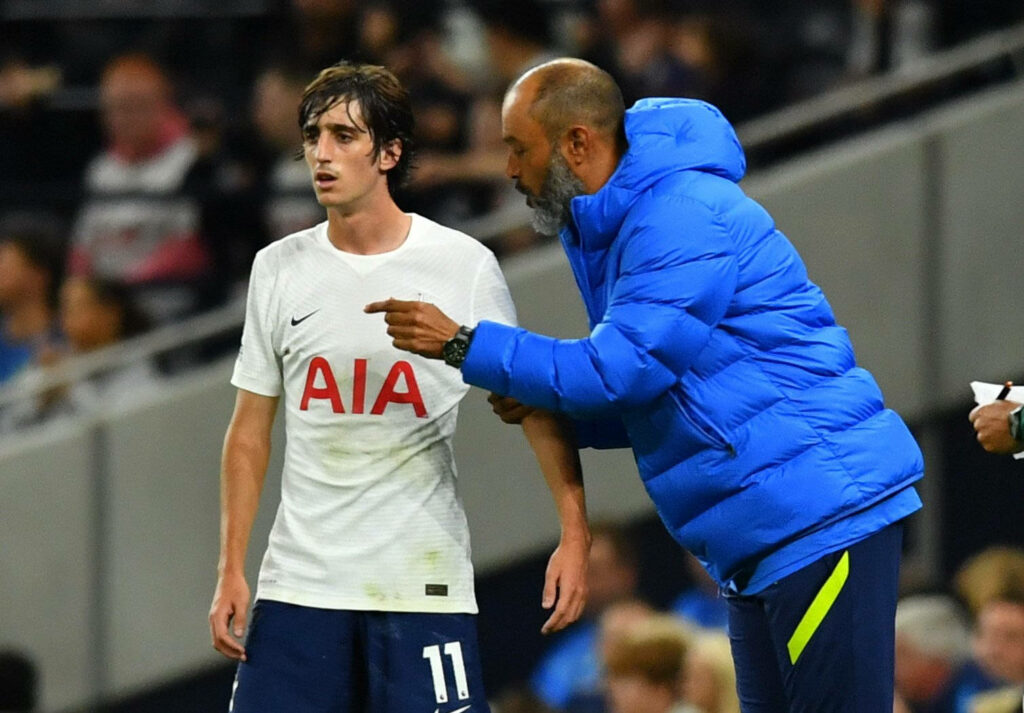 Bryan Gil Tottenham Hotspur number 11 receiving coaching instructions on sidelines dynamic sports Wallpaper