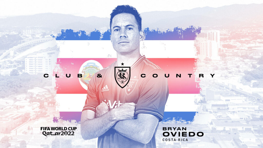 Bryan Oviedo Costa Rica football player with flag and cityscape for FIFA World Cup wallpaper