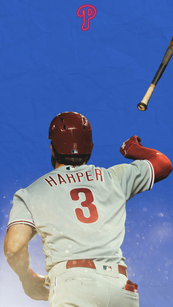 Bryce Harper Phillies wallpaper number 3 bat toss blue background dynamic MLB design