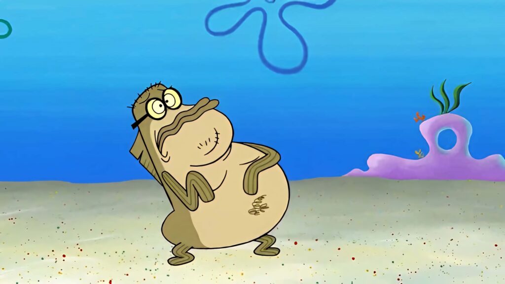 Bubble Bass enjoying Krusty Krab burger in Bikini Bottom SpongeBob SquarePants wallpaper background