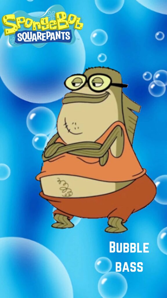 Bubble Bass relaxing at Krusty Krab with blue bubbly background SpongeBob SquarePants wallpaper