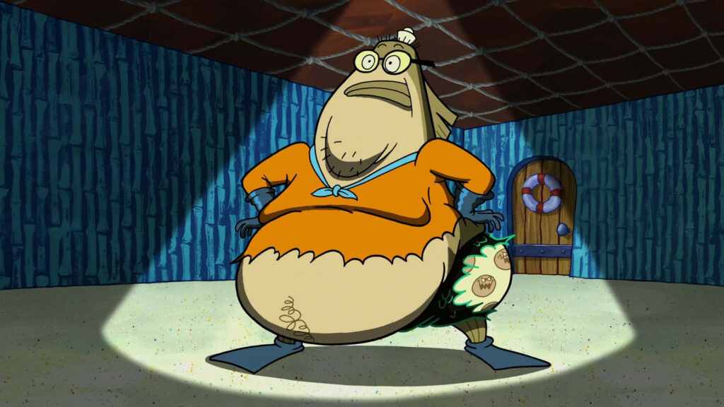Bubble Bass from SpongeBob standing confidently in vibrant cartoon style FullHD wallpaper