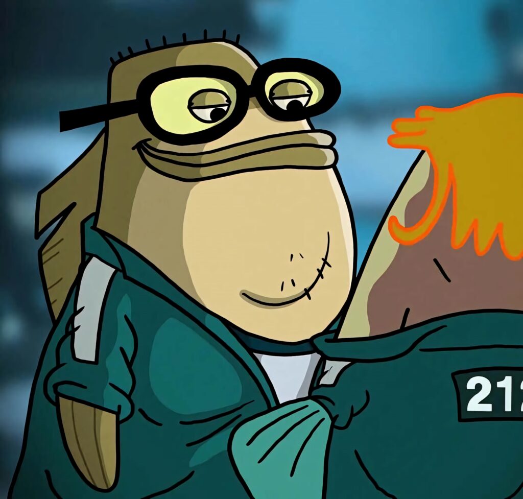 Bubble Bass from SpongeBob wallpaper vibrant cartoon style bold outlines expressive features