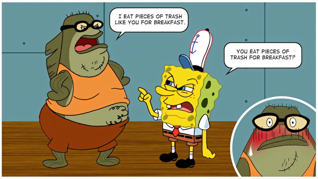 Bubble Bass and SpongeBob wallpaper digital art bold colors expressive characters showdown scene
