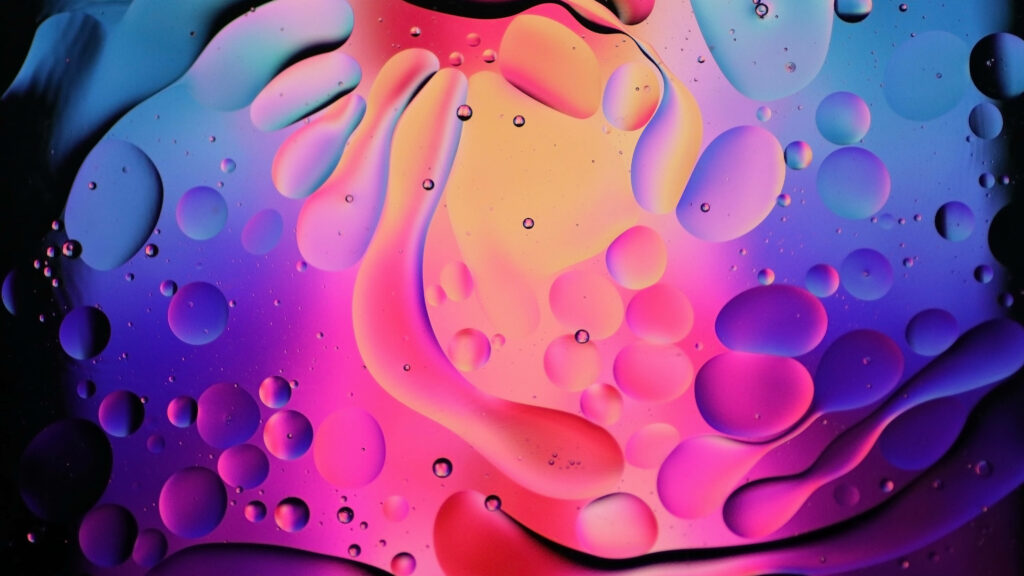 Chromatic Chaos - Vibrant 4D Ultra HD Bubble Wallpaper in Blue, Purple, Pink, Yellow, and Orange
