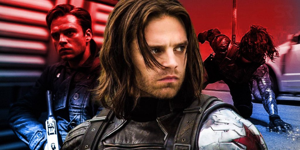 Winter Soldier digital cover wallpaper featuring Bucky Barnes with metal arm and tactical gear