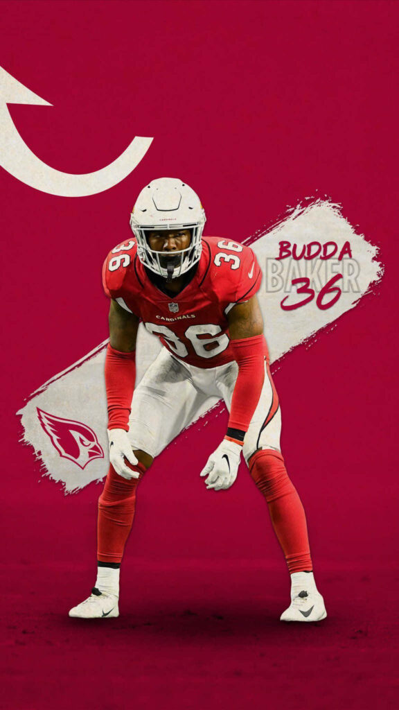 Budda Baker Arizona Cardinals defensive stance bold red background team branding wallpaper