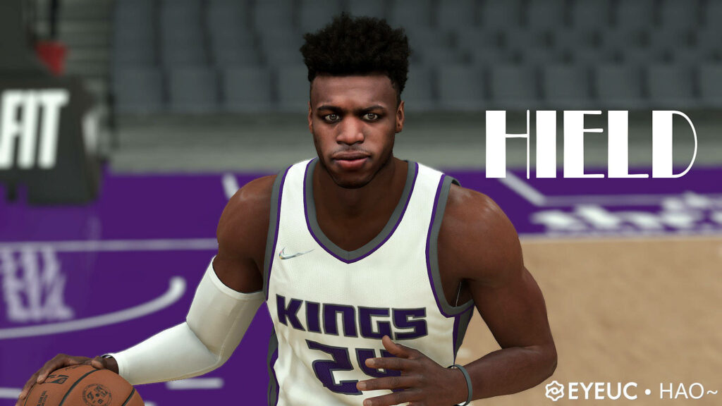 NBA star Buddy Hield in Sacramento Kings jersey in action high-energy basketball wallpaper background