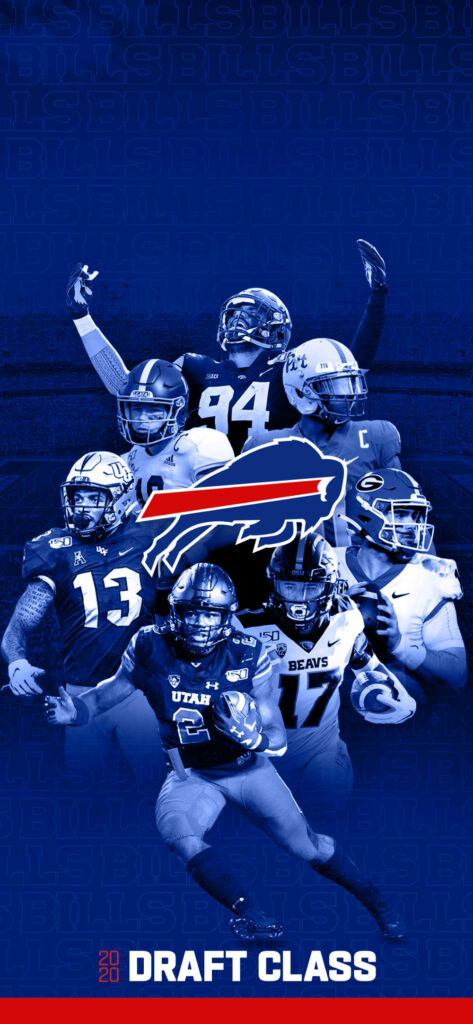 Buffalo Bills 2020 Draft Class wallpaper with six players action poses and bold blue theme