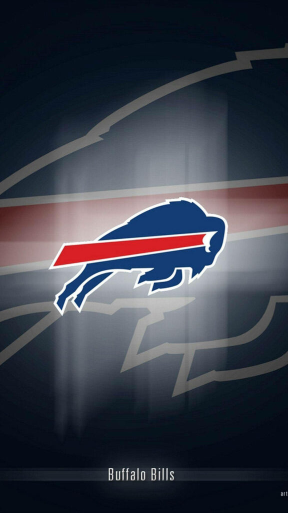 Buffalo Bills portrait wallpaper with bold charging buffalo logo in blue red and white on dark background