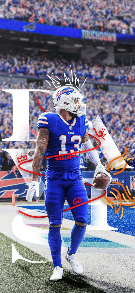 Buffalo Bills Gabe Davis number 13 jersey wallpaper with crown and dynamic stadium background