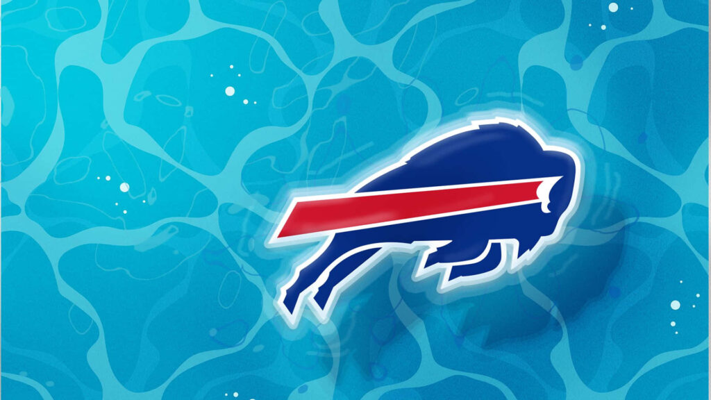 Buffalo Bills logo wallpaper with blue red white on dynamic aqua water background for fans